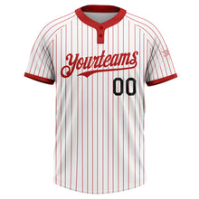 Load image into Gallery viewer, Custom White Red Pinstripe Black Two-Button Unisex Softball Jersey
