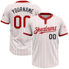 Load image into Gallery viewer, Custom White Red Pinstripe Black Two-Button Unisex Softball Jersey
