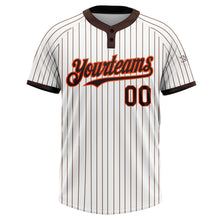 Load image into Gallery viewer, Custom White Brown Pinstripe Orange Two-Button Unisex Softball Jersey
