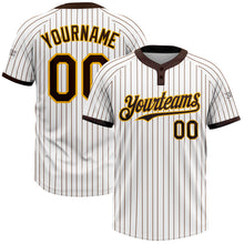 Load image into Gallery viewer, Custom White Brown Pinstripe Gold Two-Button Unisex Softball Jersey
