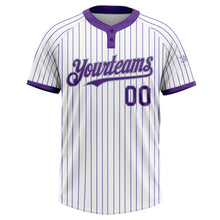 Load image into Gallery viewer, Custom White Purple Pinstripe Gray Two-Button Unisex Softball Jersey
