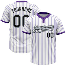 Load image into Gallery viewer, Custom White Purple Pinstripe Black-Silver Two-Button Unisex Softball Jersey
