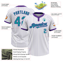Load image into Gallery viewer, Custom White Purple Pinstripe Teal Two-Button Unisex Softball Jersey
