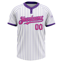 Laden Sie das Bild in den Galerie-Viewer, Custom White Purple Pinstripe Pink Two-Button Unisex Softball Jersey
