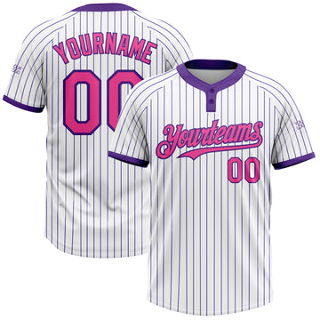 Custom White Purple Pinstripe Pink Two-Button Unisex Softball Jersey