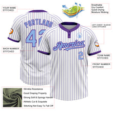 Load image into Gallery viewer, Custom White Purple Pinstripe Light Blue Two-Button Unisex Softball Jersey

