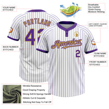Load image into Gallery viewer, Custom White Purple Pinstripe Old Gold Two-Button Unisex Softball Jersey

