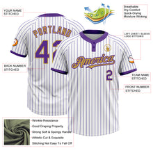 Laden Sie das Bild in den Galerie-Viewer, Custom White Purple Pinstripe Old Gold Two-Button Unisex Softball Jersey
