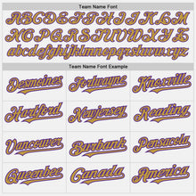 Laden Sie das Bild in den Galerie-Viewer, Custom White Purple Pinstripe Old Gold Two-Button Unisex Softball Jersey
