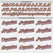 Load image into Gallery viewer, Custom White Purple Pinstripe Old Gold Two-Button Unisex Softball Jersey
