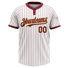 Load image into Gallery viewer, Custom White Crimosn Pinstripe Old Gold Two-Button Unisex Softball Jersey
