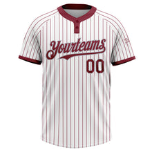 Load image into Gallery viewer, Custom White Crimosn Pinstripe Gray Two-Button Unisex Softball Jersey

