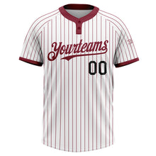 Load image into Gallery viewer, Custom White Crimosn Pinstripe Black Two-Button Unisex Softball Jersey

