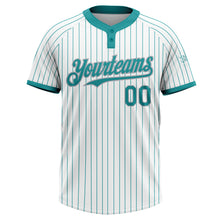 Laden Sie das Bild in den Galerie-Viewer, Custom White Teal Pinstripe Gray Two-Button Unisex Softball Jersey
