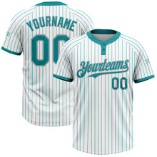 Laden Sie das Bild in den Galerie-Viewer, Custom White Teal Pinstripe Gray Two-Button Unisex Softball Jersey
