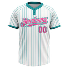 Laden Sie das Bild in den Galerie-Viewer, Custom White Teal Pinstripe Pink Two-Button Unisex Softball Jersey
