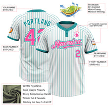 Laden Sie das Bild in den Galerie-Viewer, Custom White Teal Pinstripe Pink Two-Button Unisex Softball Jersey
