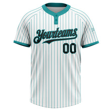 Load image into Gallery viewer, Custom White Teal Pinstripe Black Two-Button Unisex Softball Jersey
