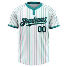 Laden Sie das Bild in den Galerie-Viewer, Custom White Teal Pinstripe Black Two-Button Unisex Softball Jersey
