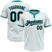 Load image into Gallery viewer, Custom White Teal Pinstripe Black Two-Button Unisex Softball Jersey
