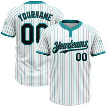 Laden Sie das Bild in den Galerie-Viewer, Custom White Teal Pinstripe Black Two-Button Unisex Softball Jersey
