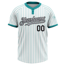 Load image into Gallery viewer, Custom White Teal Pinstripe Black-Gray Two-Button Unisex Softball Jersey
