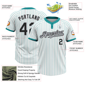 Custom White Teal Pinstripe Black-Gray Two-Button Unisex Softball Jersey