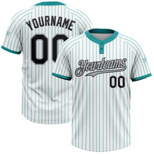 Load image into Gallery viewer, Custom White Teal Pinstripe Black-Gray Two-Button Unisex Softball Jersey
