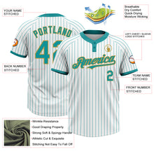 Load image into Gallery viewer, Custom White Teal Pinstripe Old Gold Two-Button Unisex Softball Jersey

