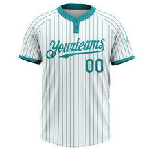 Load image into Gallery viewer, Custom White Teal Pinstripe Teal Two-Button Unisex Softball Jersey
