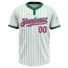 Load image into Gallery viewer, Custom White Kelly Green Pinstripe Pink Two-Button Unisex Softball Jersey
