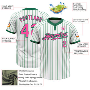 Custom White Kelly Green Pinstripe Pink Two-Button Unisex Softball Jersey