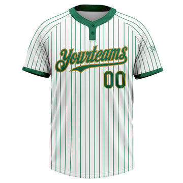 Custom White Kelly Green Pinstripe Old Gold Two-Button Unisex Softball Jersey