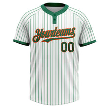 Load image into Gallery viewer, Custom White Kelly Green Pinstripe Orange Two-Button Unisex Softball Jersey
