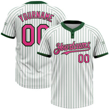 Load image into Gallery viewer, Custom White Green Pinstripe Pink Two-Button Unisex Softball Jersey
