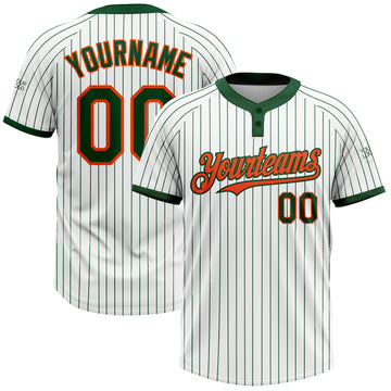 Custom White Green Pinstripe Orange Two-Button Unisex Softball Jersey