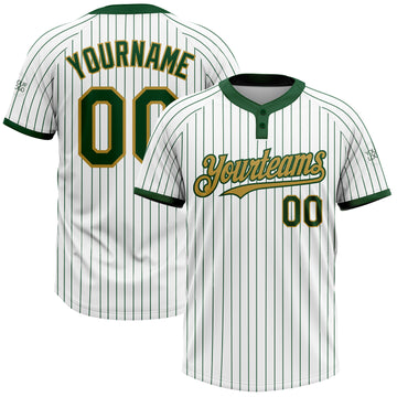 Custom White Green Pinstripe Old Gold Two-Button Unisex Softball Jersey