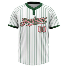 Load image into Gallery viewer, Custom White Green Pinstripe Medium Pink Two-Button Unisex Softball Jersey
