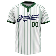 Load image into Gallery viewer, Custom White Green Pinstripe Navy Two-Button Unisex Softball Jersey
