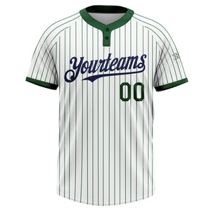 Custom White Green Pinstripe Navy Two-Button Unisex Softball Jersey