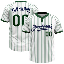 Load image into Gallery viewer, Custom White Green Pinstripe Navy Two-Button Unisex Softball Jersey
