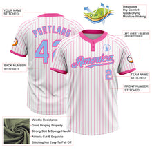 Laden Sie das Bild in den Galerie-Viewer, Custom White Pink Pinstripe Light Blue Two-Button Unisex Softball Jersey

