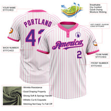 Laden Sie das Bild in den Galerie-Viewer, Custom White Pink Pinstripe Purple Two-Button Unisex Softball Jersey
