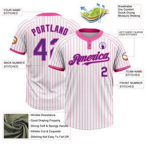 Custom White Pink Pinstripe Purple Two-Button Unisex Softball Jersey