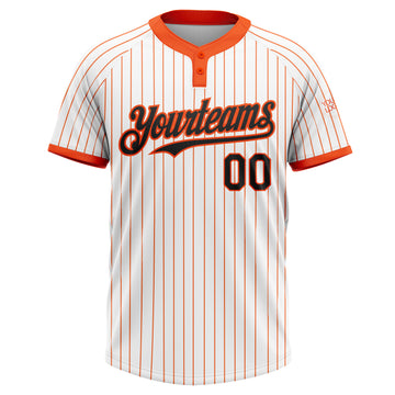 Custom White Orange Pinstripe Black Two-Button Unisex Softball Jersey