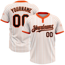 Load image into Gallery viewer, Custom White Orange Pinstripe Black Two-Button Unisex Softball Jersey
