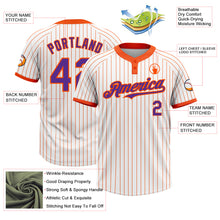 Laden Sie das Bild in den Galerie-Viewer, Custom White Orange Pinstripe Purple Two-Button Unisex Softball Jersey
