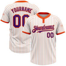 Load image into Gallery viewer, Custom White Orange Pinstripe Purple Two-Button Unisex Softball Jersey
