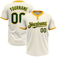 Load image into Gallery viewer, Custom White Gold Pinstripe Green Two-Button Unisex Softball Jersey
