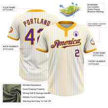 Laden Sie das Bild in den Galerie-Viewer, Custom White Gold Pinstripe Purple Two-Button Unisex Softball Jersey
